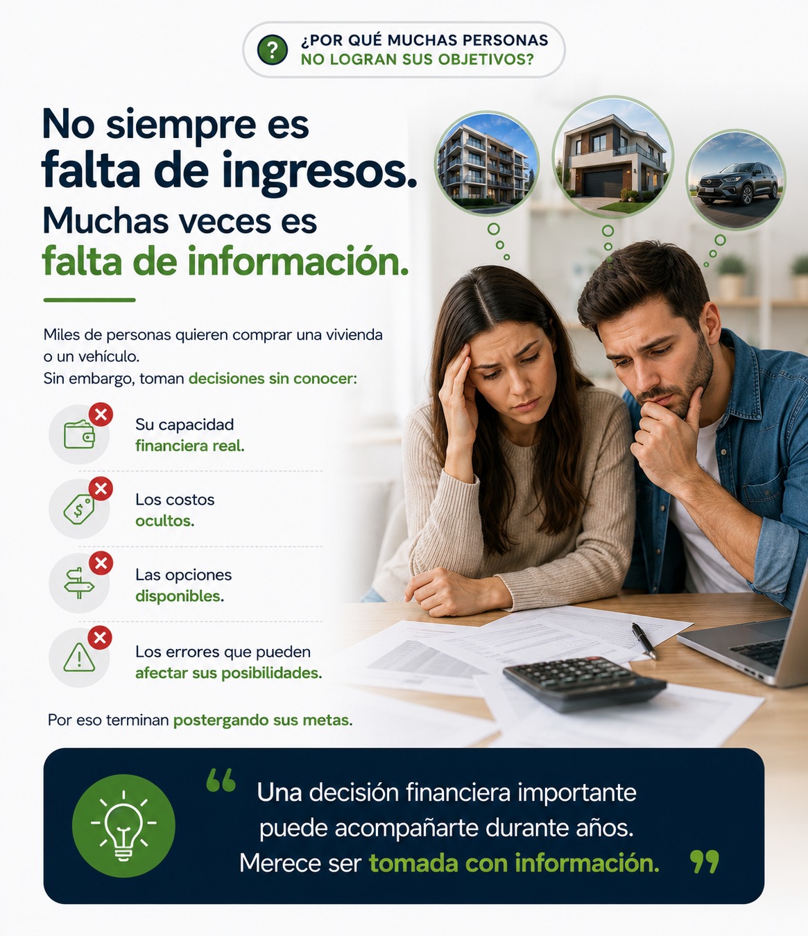 Pareja revisando documentos financieros antes de decidir.